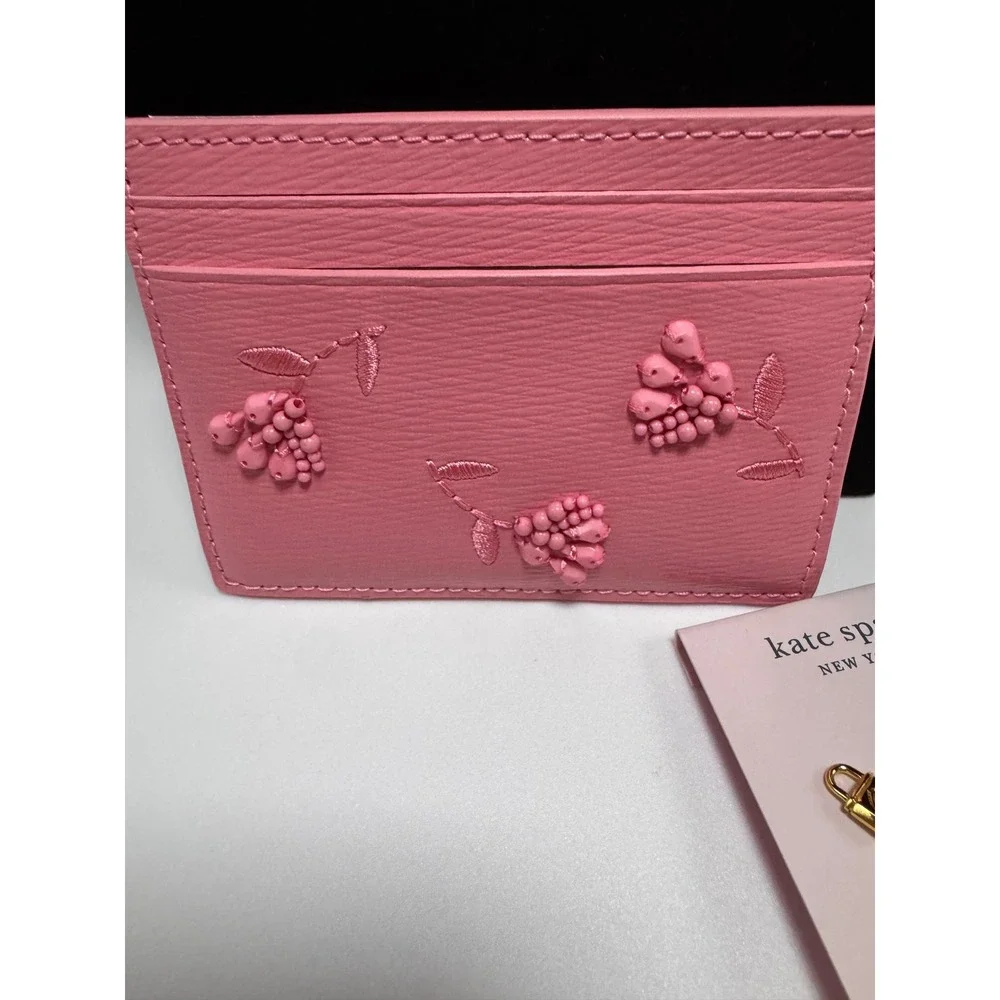 Kate Spade Pink Floral Card Holder & Gold Lock Stud Earrings Set KN759 K6448 NEW